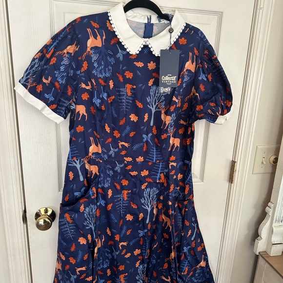 Collectif Dresses Collectif Peta Forest Friends Vintage Style Swing Dress New - Picture 3 of 6